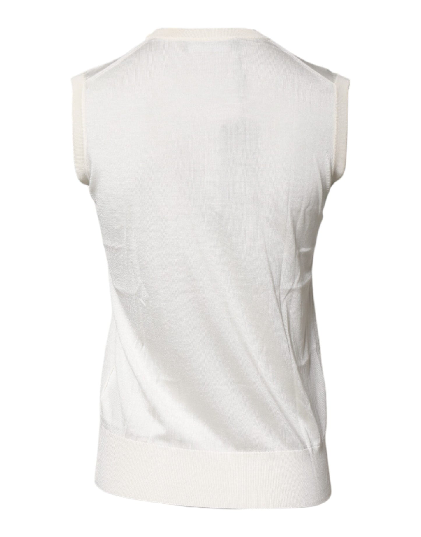 Dolce & Gabbana Cream Sleeveless Silk Round Neck Tank Top