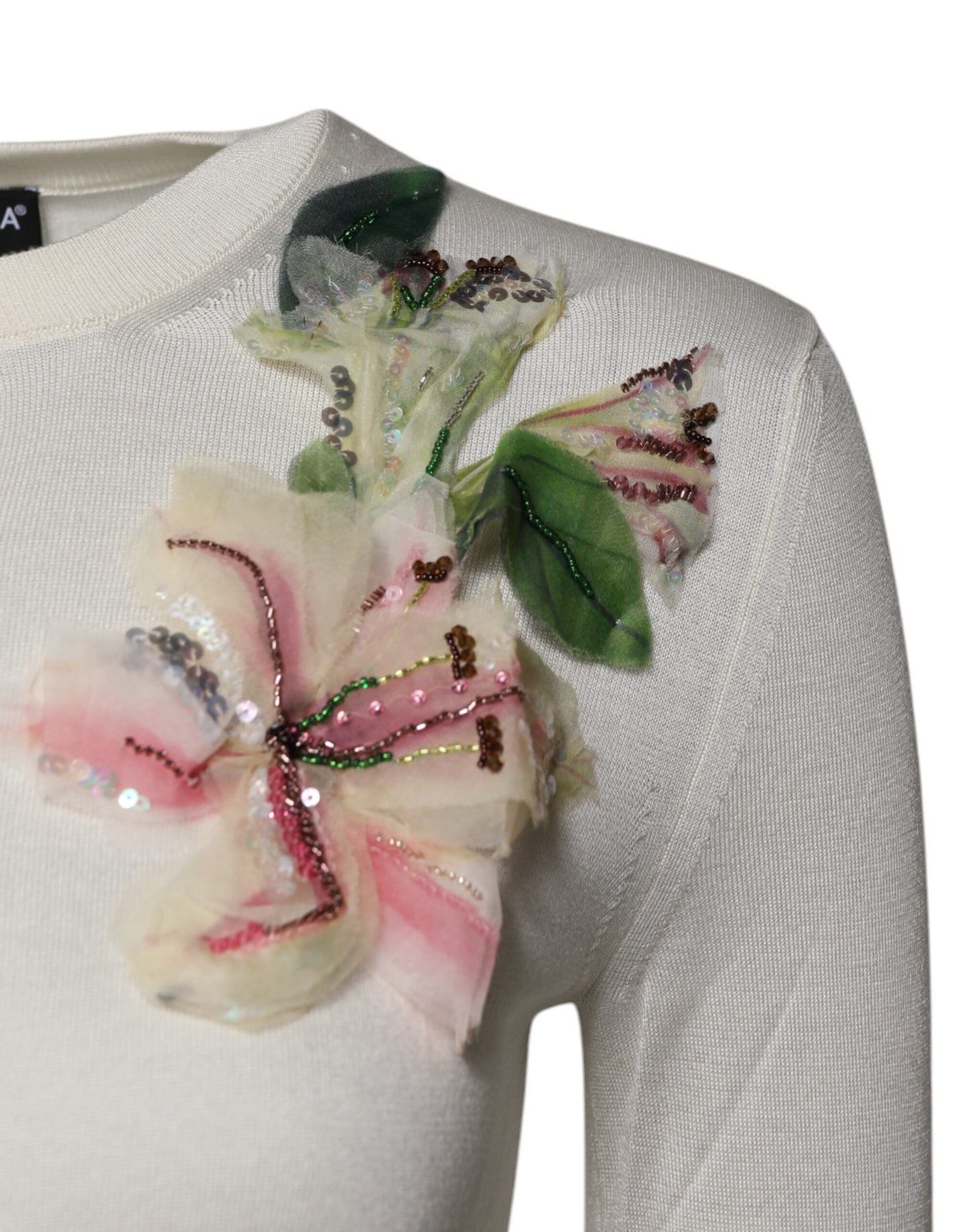 Dolce & Gabbana Cream Floral Silk Embellished Cardigan Sweater