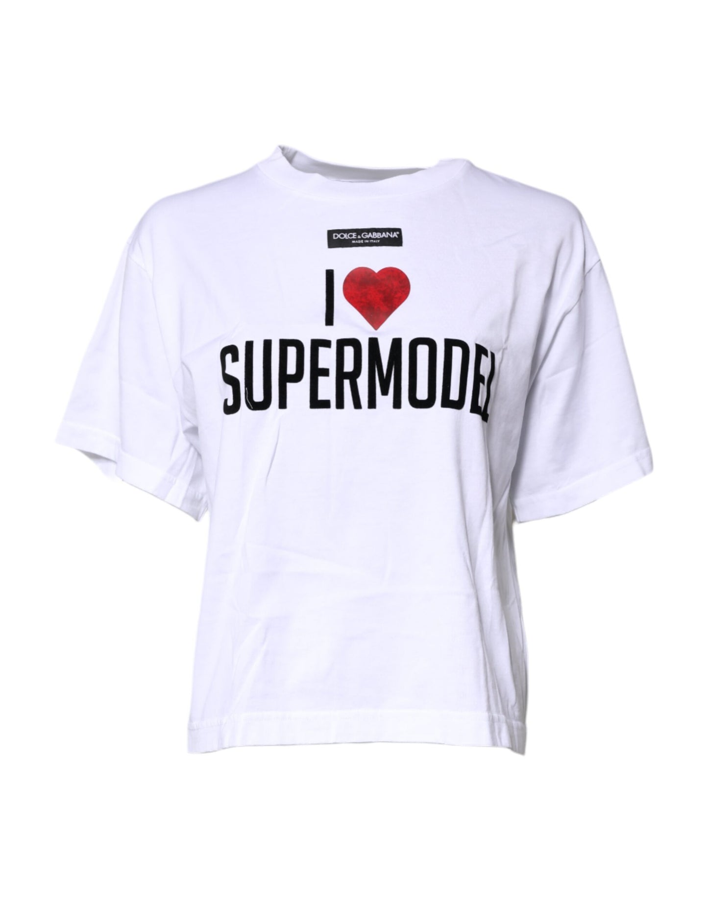 Dolce &amp; Gabbana Weißes bedrucktes Baumwoll-T-Shirt mit Rundhalsausschnitt
