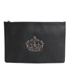 Dolce & Gabbana Black Calfskin Crown Embellished Clutch Pouch Bag