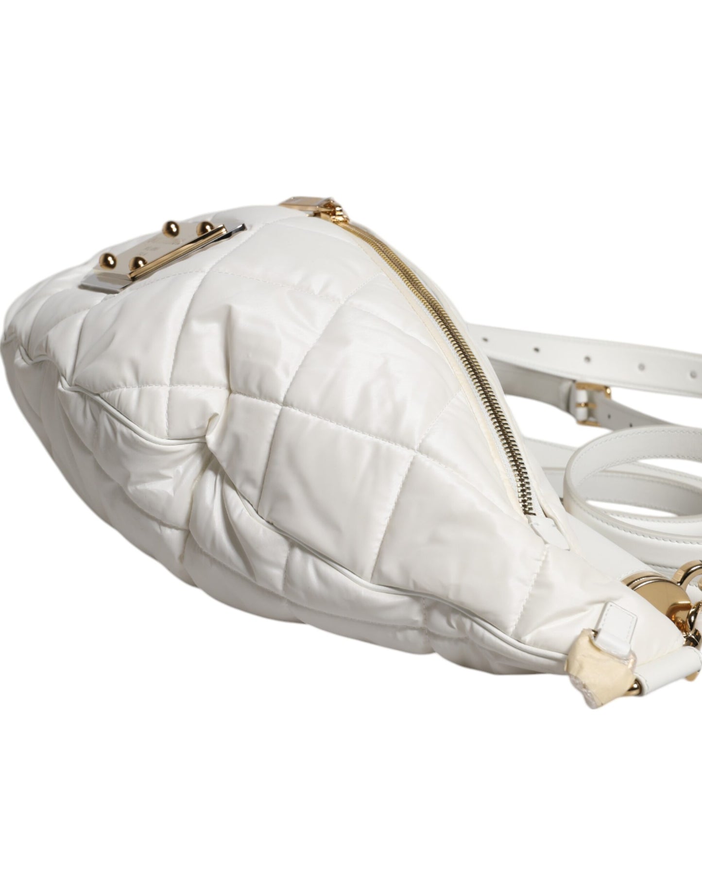 Dolce & Gabbana White Quilted Logo Plaque Belt Waist Fanny Pack Bag