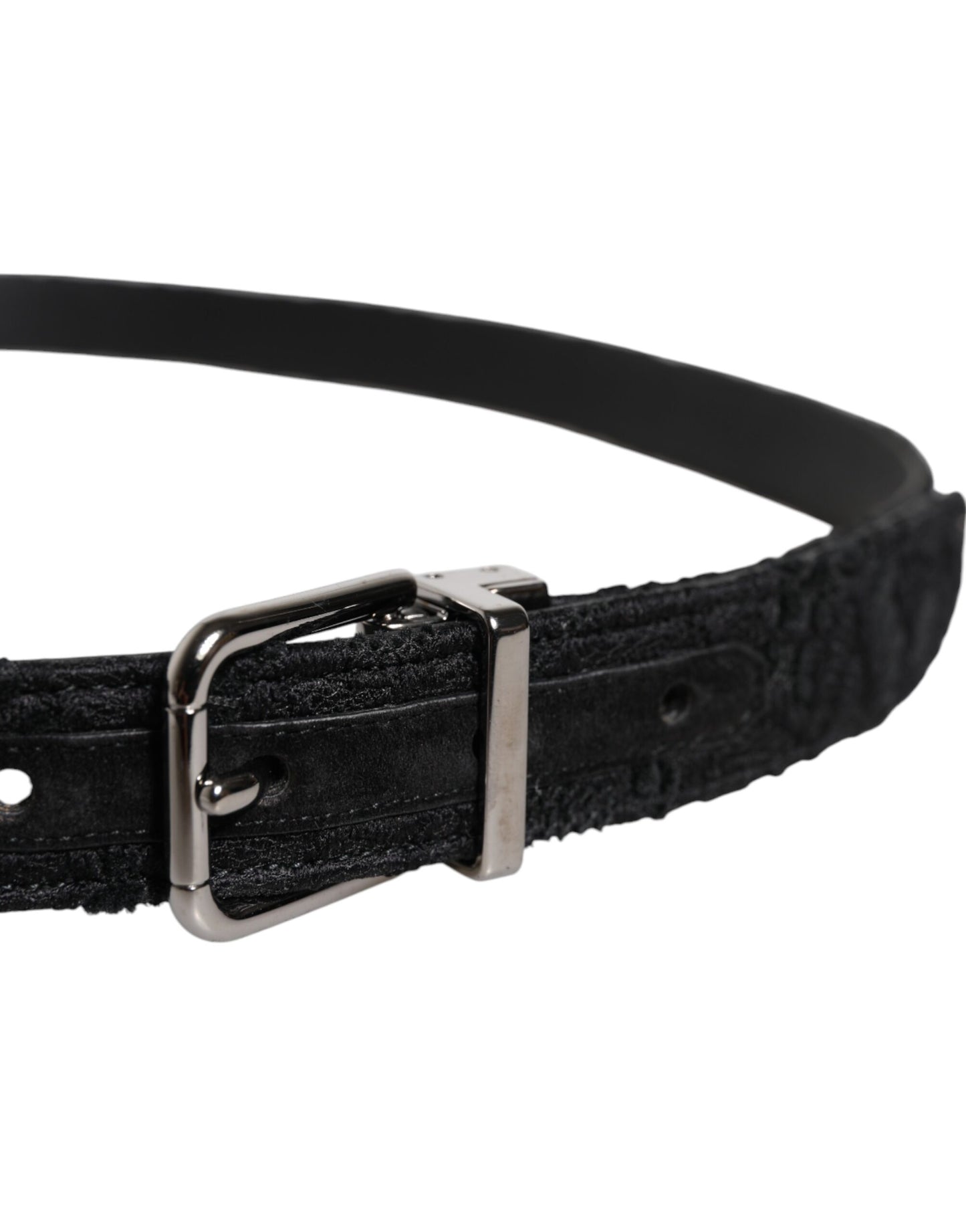 Dolce & Gabbana Black Cotton Blend Silver Metal Buckle Belt