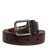 Dolce & Gabbana Brown Leather Silver Metal Buckle Belt