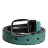 Dolce & Gabbana Green Leather Silver Tone Metal Buckle Belt