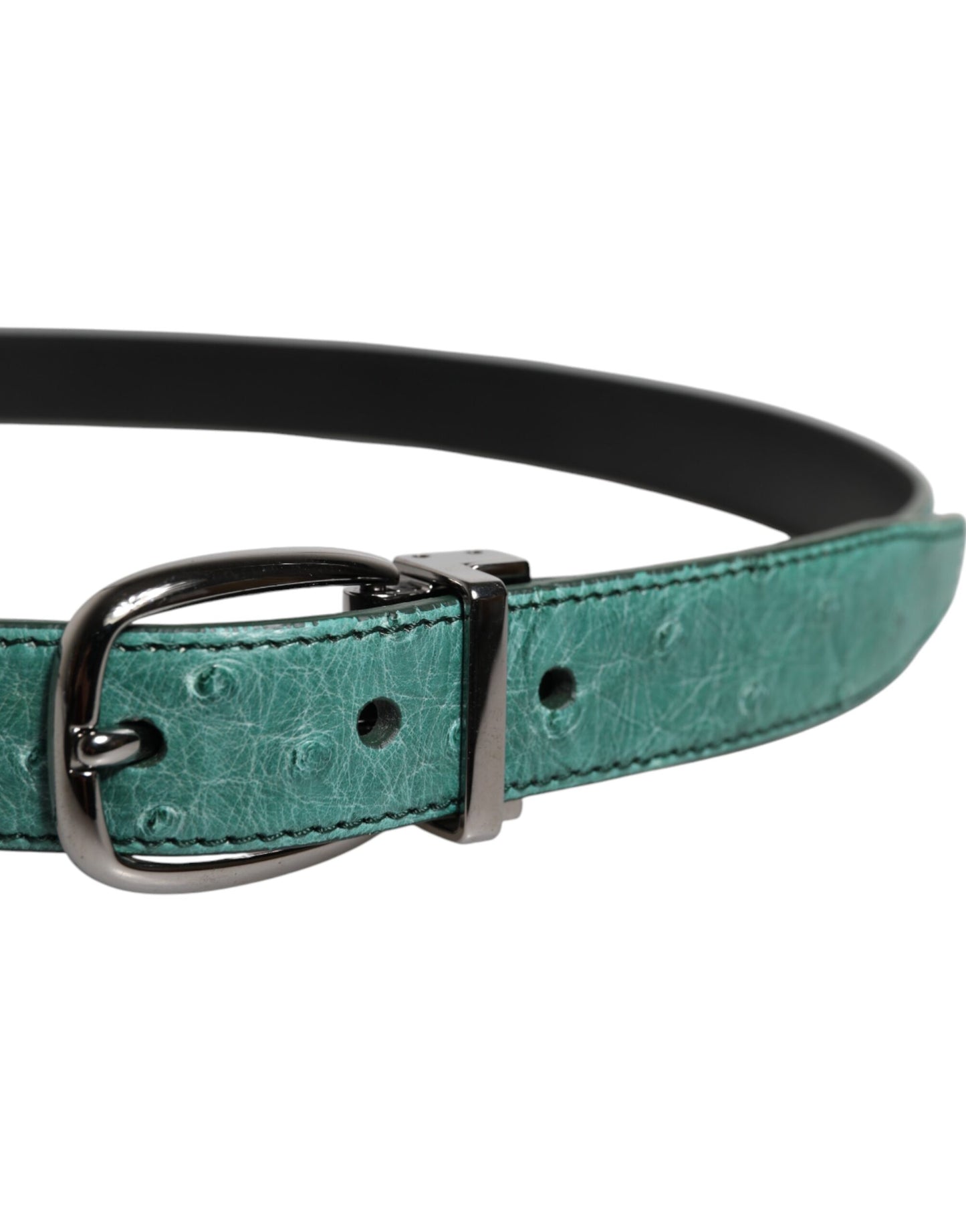 Dolce & Gabbana Green Leather Silver Tone Metal Buckle Belt