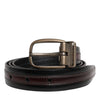 Dolce & Gabbana Black Burgundy Calfskin Metal Logo Buckle Belt