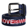 Dolce & Gabbana Blue Cotton Leather Printed Metal Buckle Belt