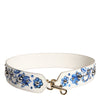Dolce & Gabbana White Blue Floral Leather Stud Shoulder Strap
