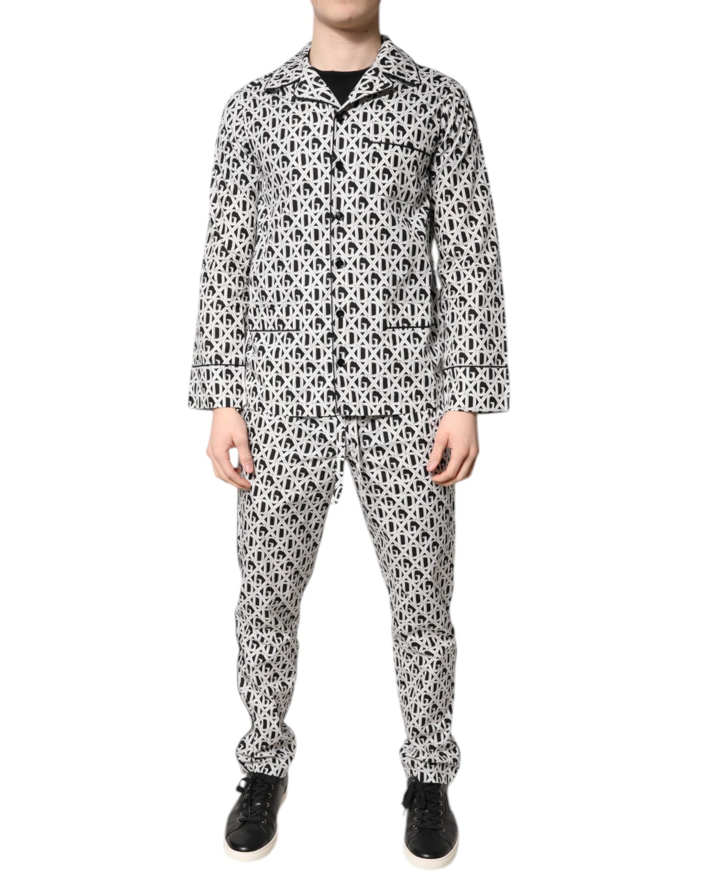 Dolce &amp; Gabbana Pyjama-Set aus Baumwolle mit DG-Print, Schwarz/Weiß