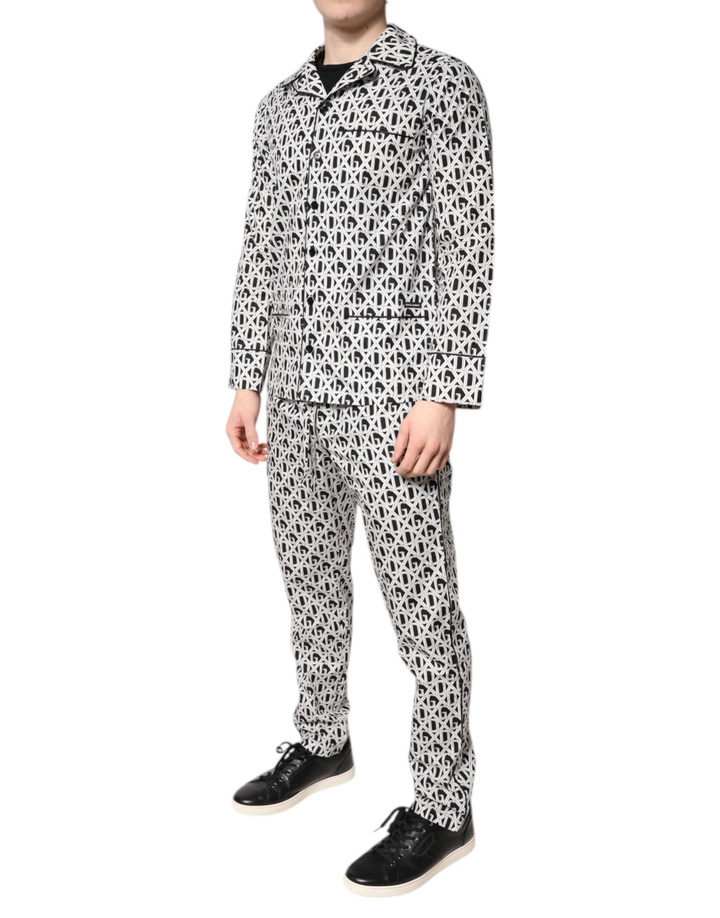 Dolce &amp; Gabbana Pyjama-Set aus Baumwolle mit DG-Print, Schwarz/Weiß