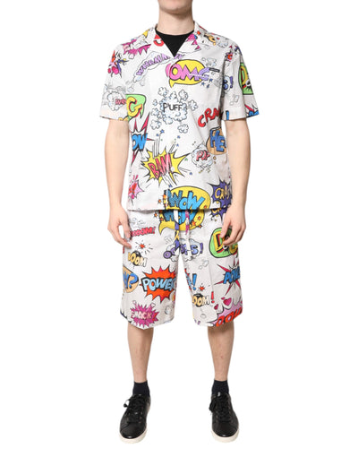 Dolce &amp; Gabbana Weißer Pyjama aus Baumwolle mit Cartoon-Print für Herren