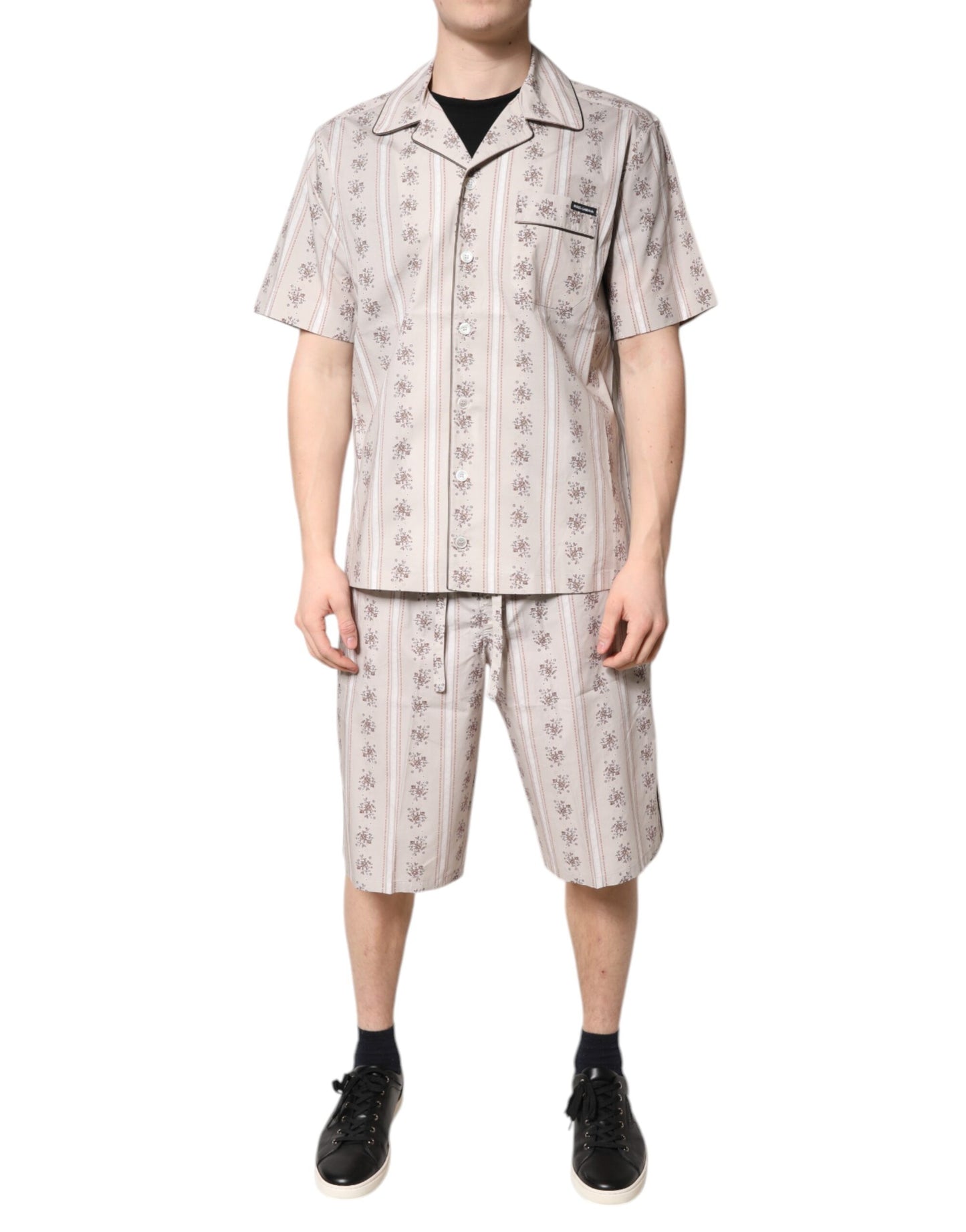 Dolce &amp; Gabbana Beige Herren-Pyjama-Set aus Baumwolle mit Blumendruck