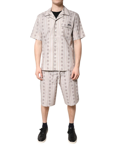 Dolce &amp; Gabbana Beige Herren-Pyjama-Set aus Baumwolle mit Blumendruck