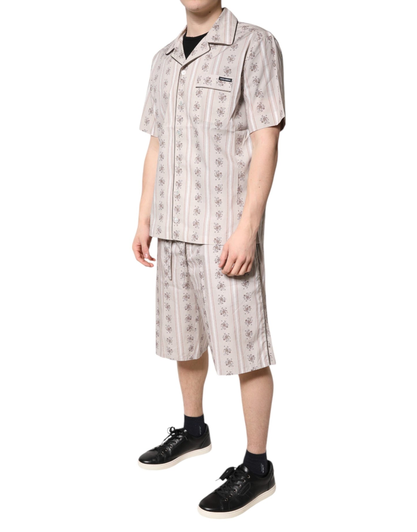 Dolce &amp; Gabbana Beige Herren-Pyjama-Set aus Baumwolle mit Blumendruck