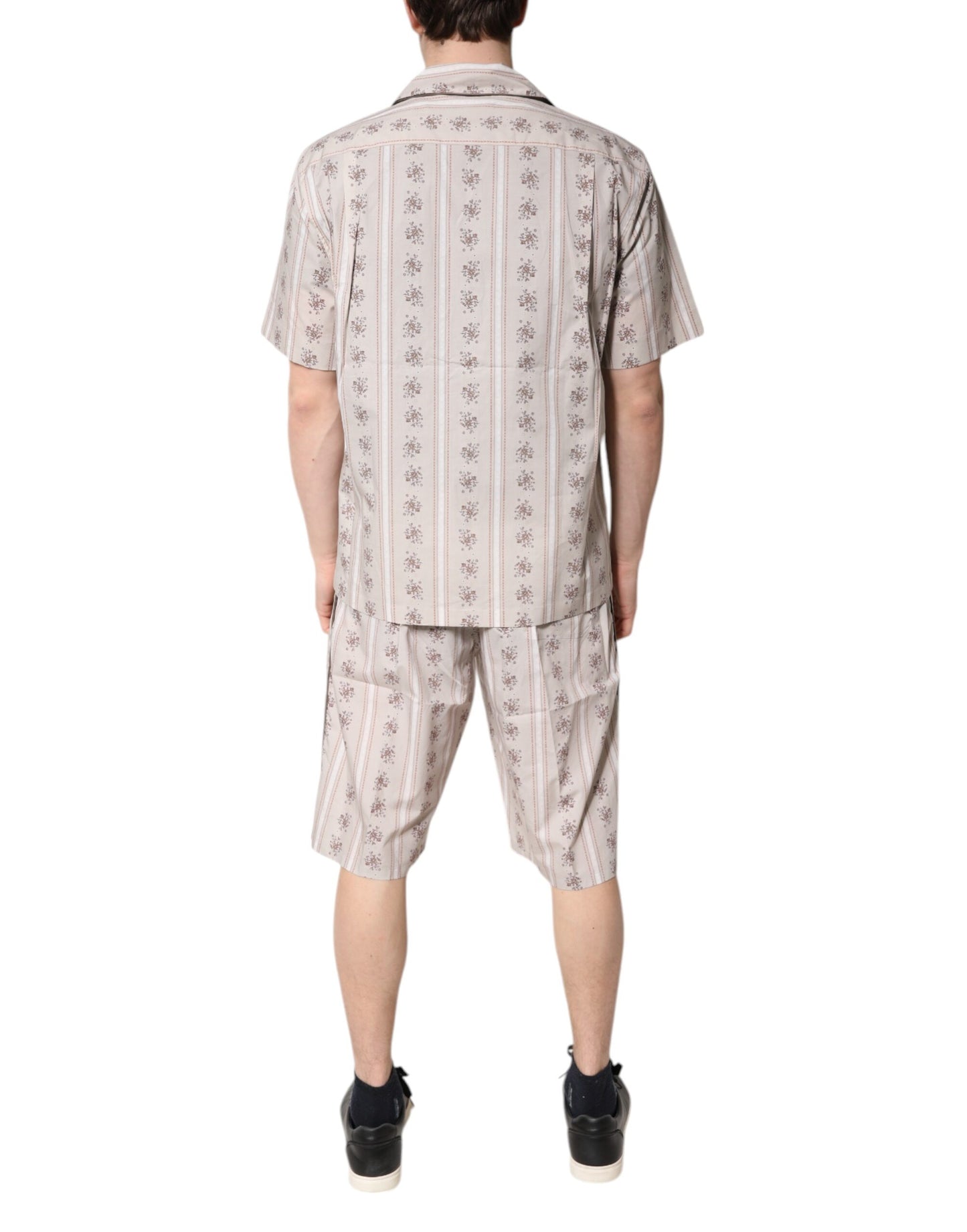 Dolce &amp; Gabbana Beige Herren-Pyjama-Set aus Baumwolle mit Blumendruck