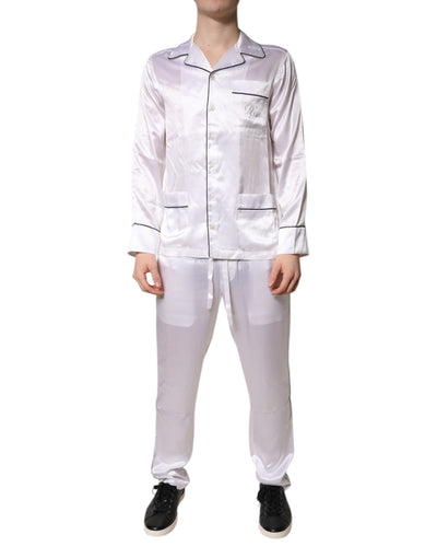 Dolce & Gabbana White Satin Silk Men Pajama Set Sleepwear