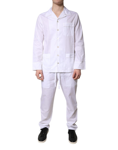 Dolce &amp; Gabbana Pyjama-Set aus weißer Baumwolle mit Hemd und Hose