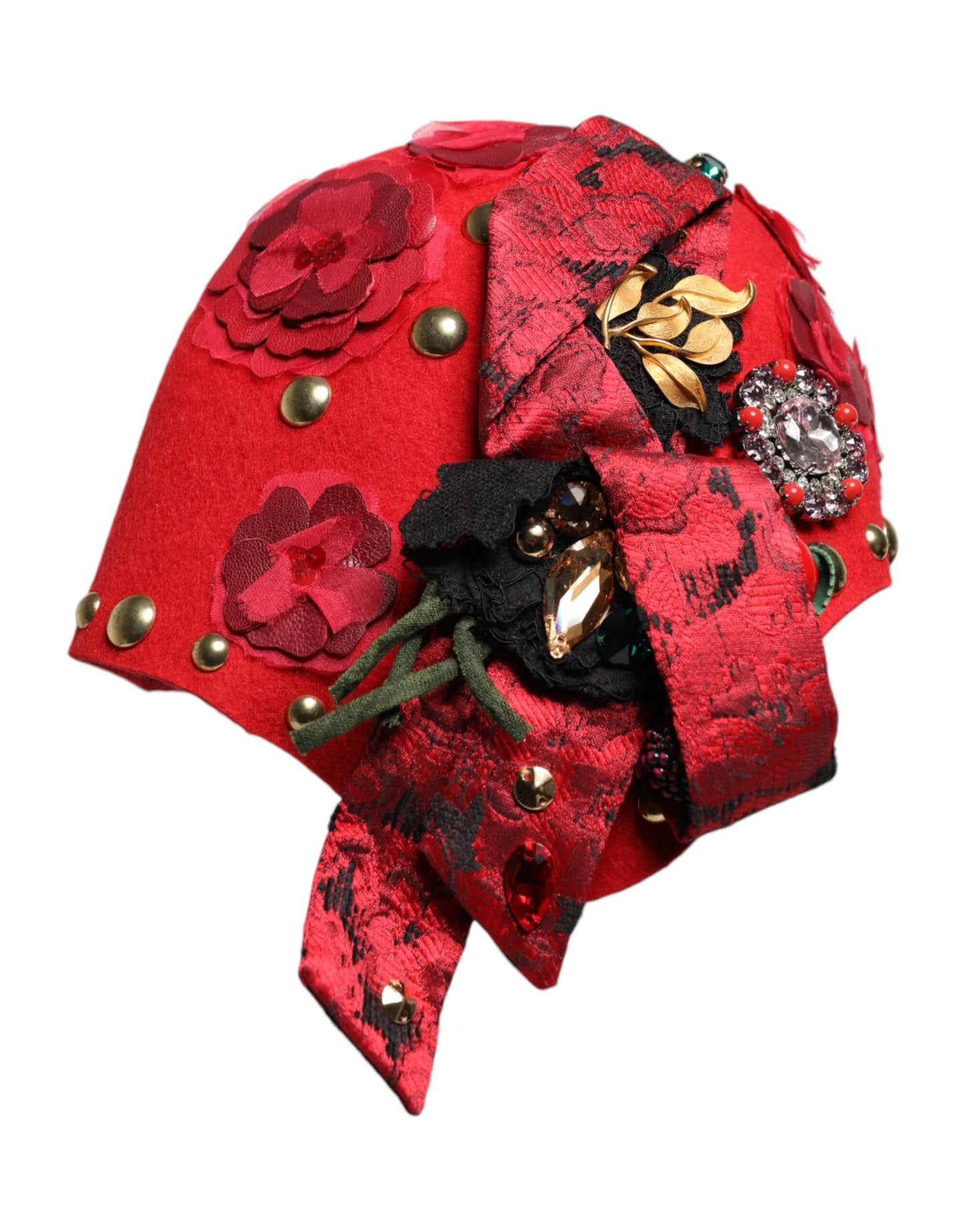 Dolce &amp; Gabbana – Hut mit roter Kristall- und goldener Rosenbrosche