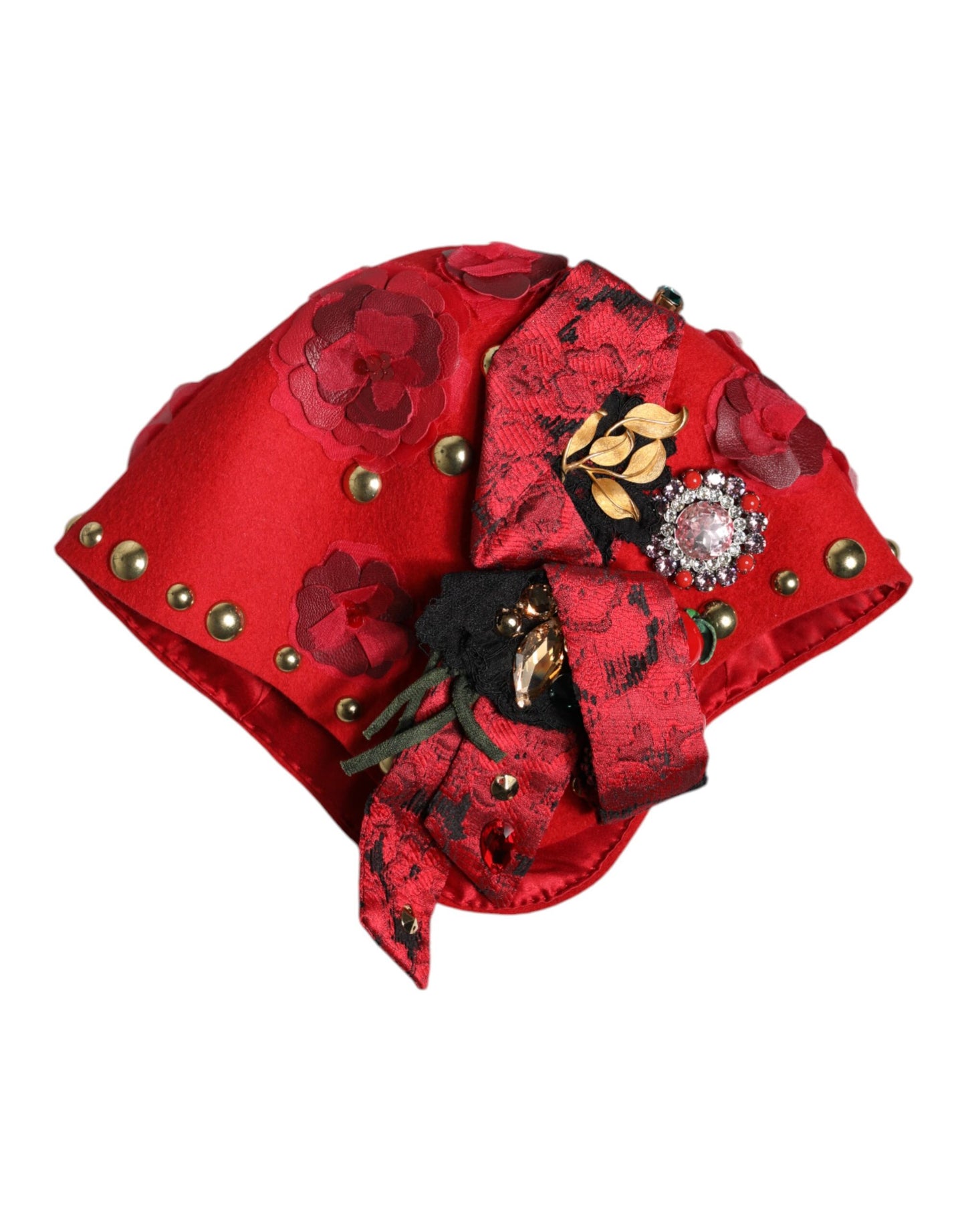 Dolce &amp; Gabbana – Hut mit roter Kristall- und goldener Rosenbrosche