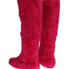 Dolce & Gabbana Pink Lamb Fur Leather Flat Boots