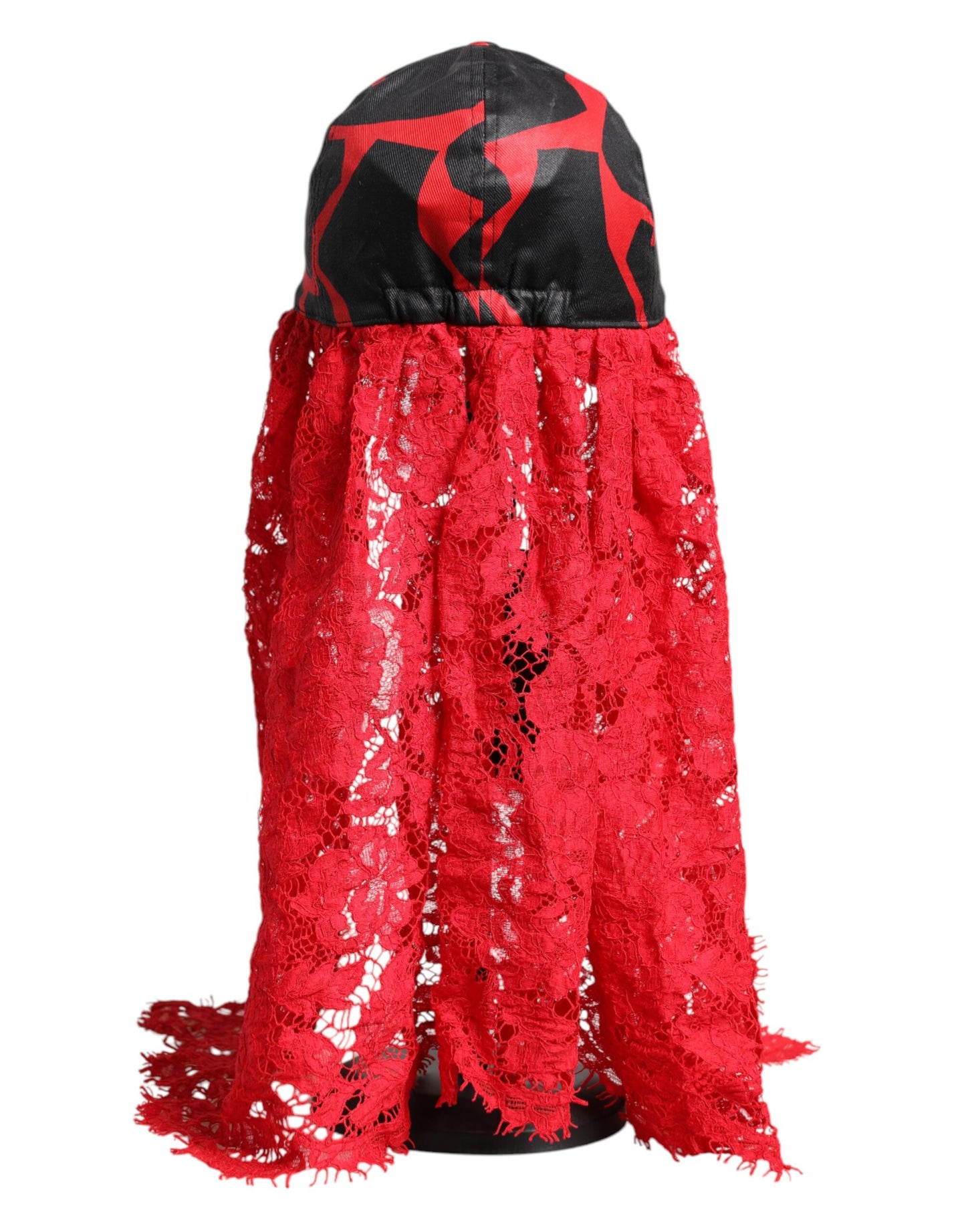 Dolce &amp; Gabbana – Baseballkappe aus Baumwolle mit rot-schwarzer Spitze und Tüll