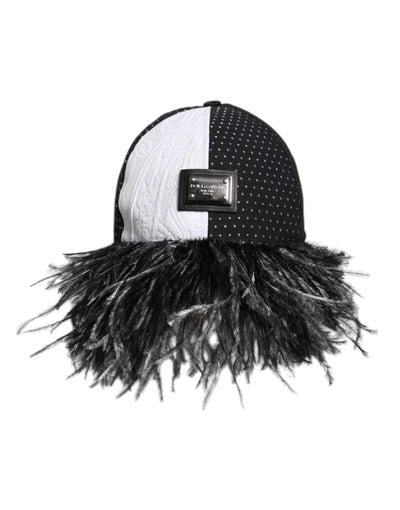 Dolce & Gabbana White Black Polka Dot Feathers Baseball Cap