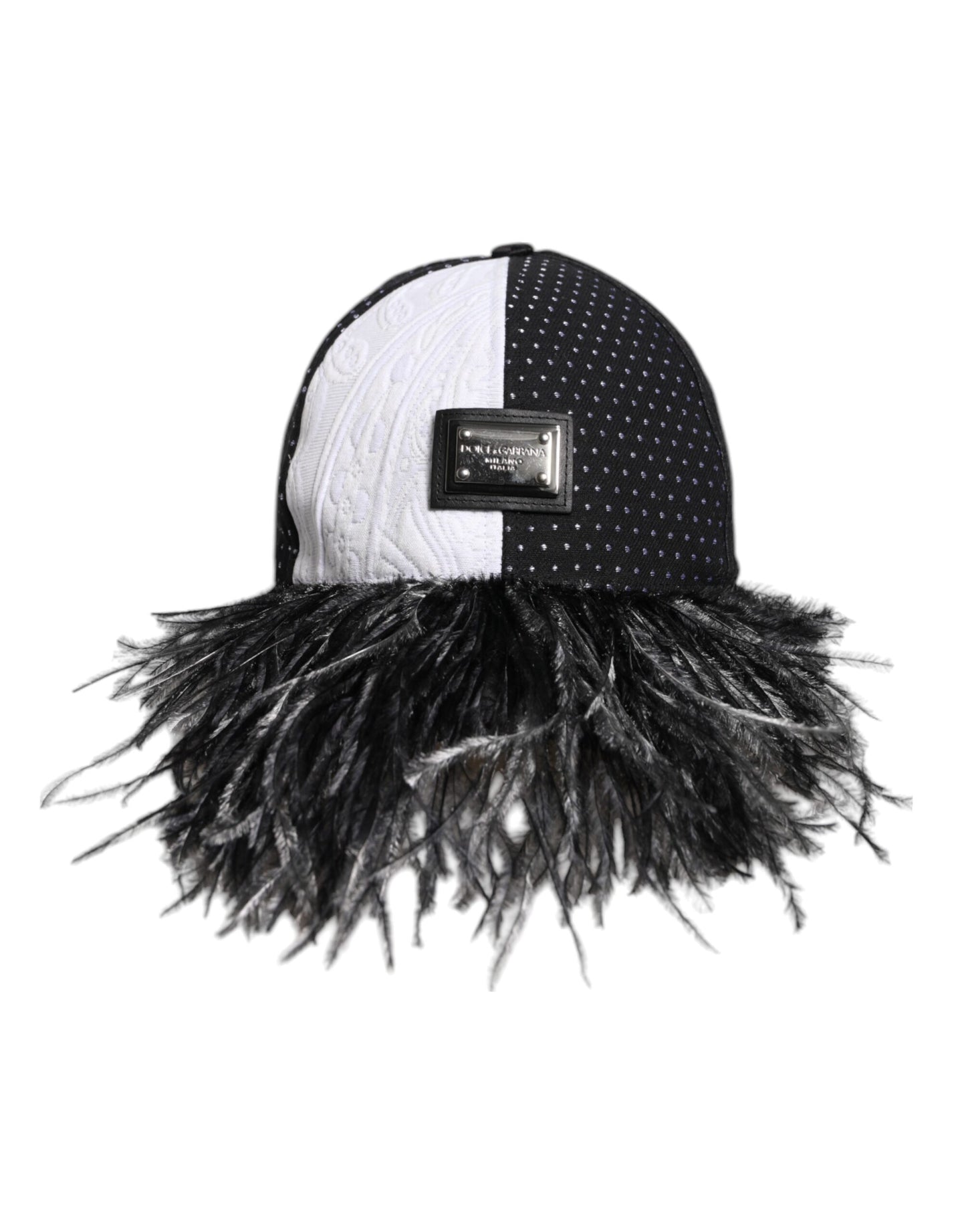 Dolce & Gabbana White Black Polka Dot Feathers Baseball Cap