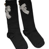 Dolce & Gabbana Black Knit Floral Crystal Embellishment Socks