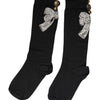 Dolce & Gabbana Black Knit Floral Crystal Embellishment Socks