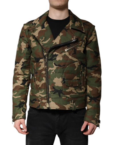 Dolce & Gabbana Multicolor Camouflage Nylon Biker Jacket