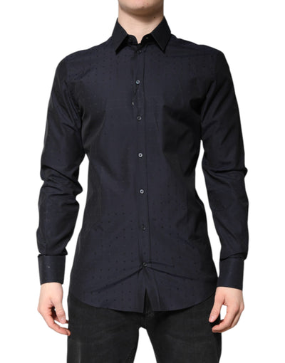 Dolce & Gabbana Black Cotton GOLD Men Dress Formal Shirt