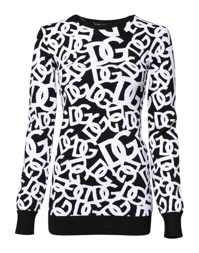 Dolce & Gabbana Black White Logo Print Women Pullover Sweater