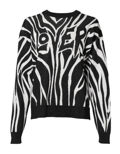 Dolce & Gabbana Black White Print Women Pullover Sweater