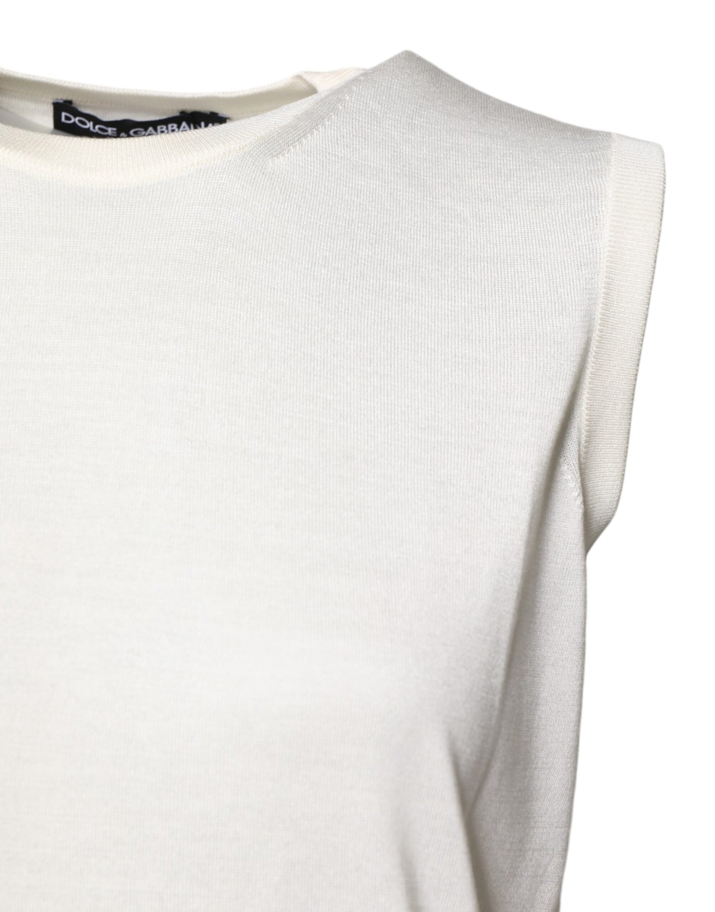 Dolce &amp; Gabbana – Weißes, ärmelloses Tanktop aus Seide mit Rundhalsausschnitt