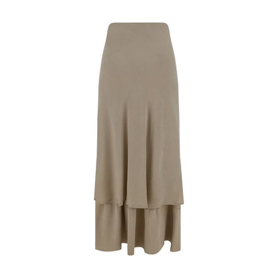 Quira Beige Silk Long Skirt