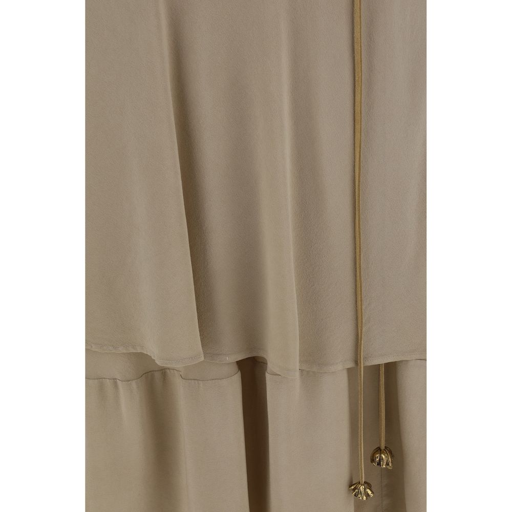 Quira Beige Silk Long Skirt