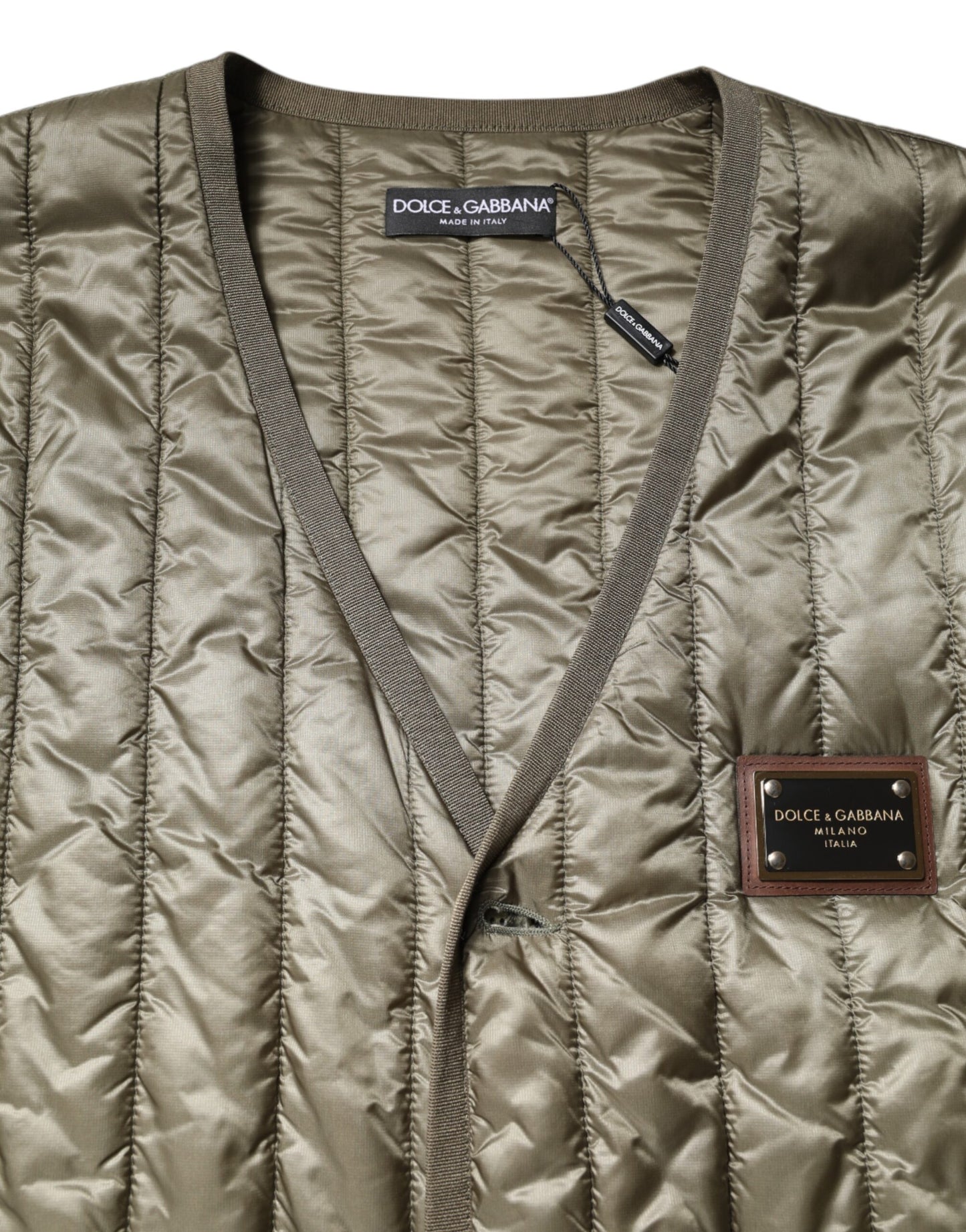 Dolce & Gabbana Brown Logo Plaque Quilted Vest Jacket