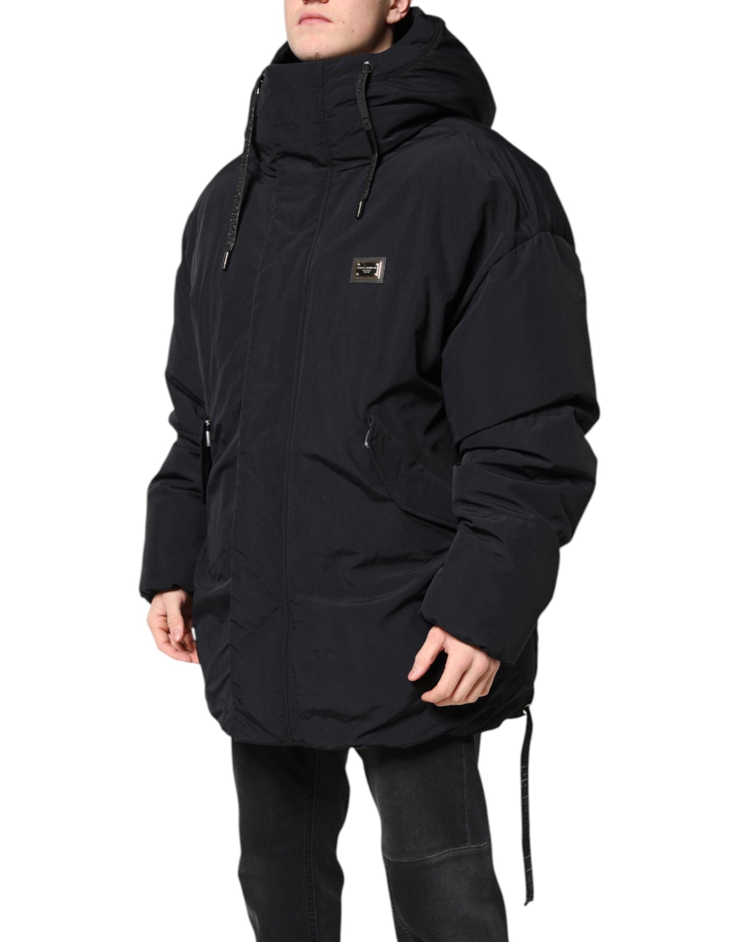 Dolce & Gabbana Black Nylon Full Zip Hooded Parka Jacket