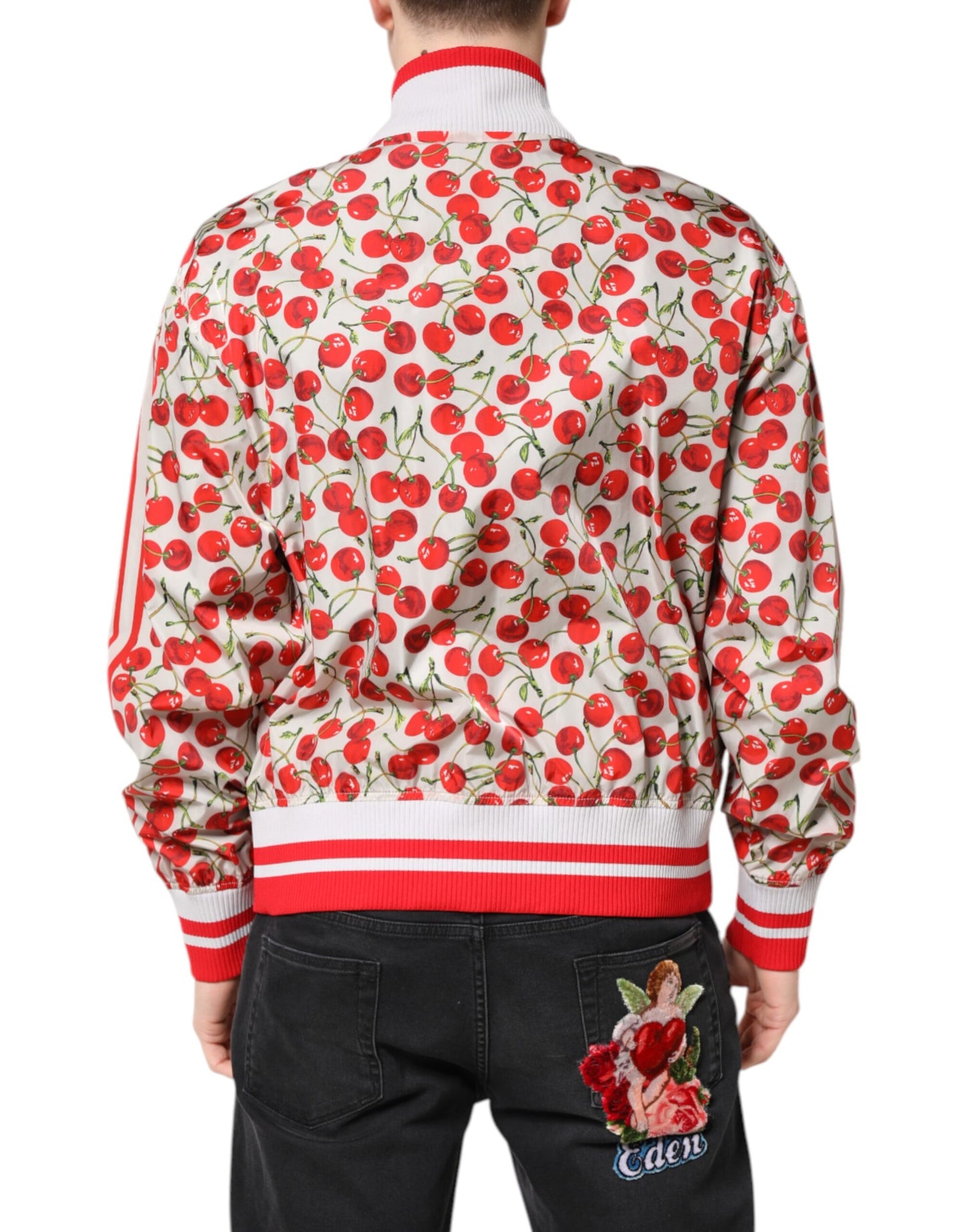 Dolce & Gabbana White Cherry Print Full Zip Bomber Jacket