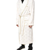 Dolce & Gabbana Ivory Silk Logo Men Wrap Robe Coat Jacket