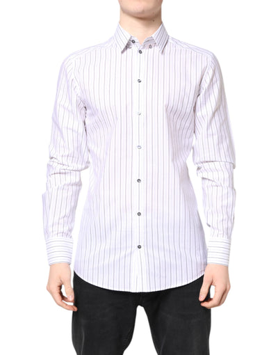 Dolce & Gabbana White Stripes Cotton GOLD Formal Dress Shirt