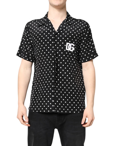 Dolce & Gabbana Black Polka Dot Short Sleeves Casual Shirt