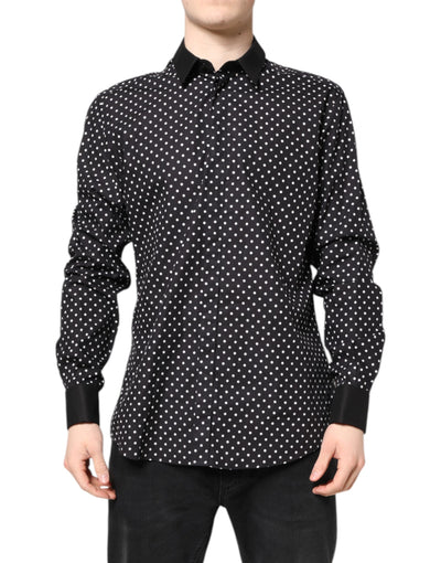 Dolce & Gabbana Black Polka Dot Cotton Formal Dress Shirt