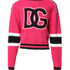 Dolce & Gabbana Pink Cotton Logo Print Knit Pullover Sweater