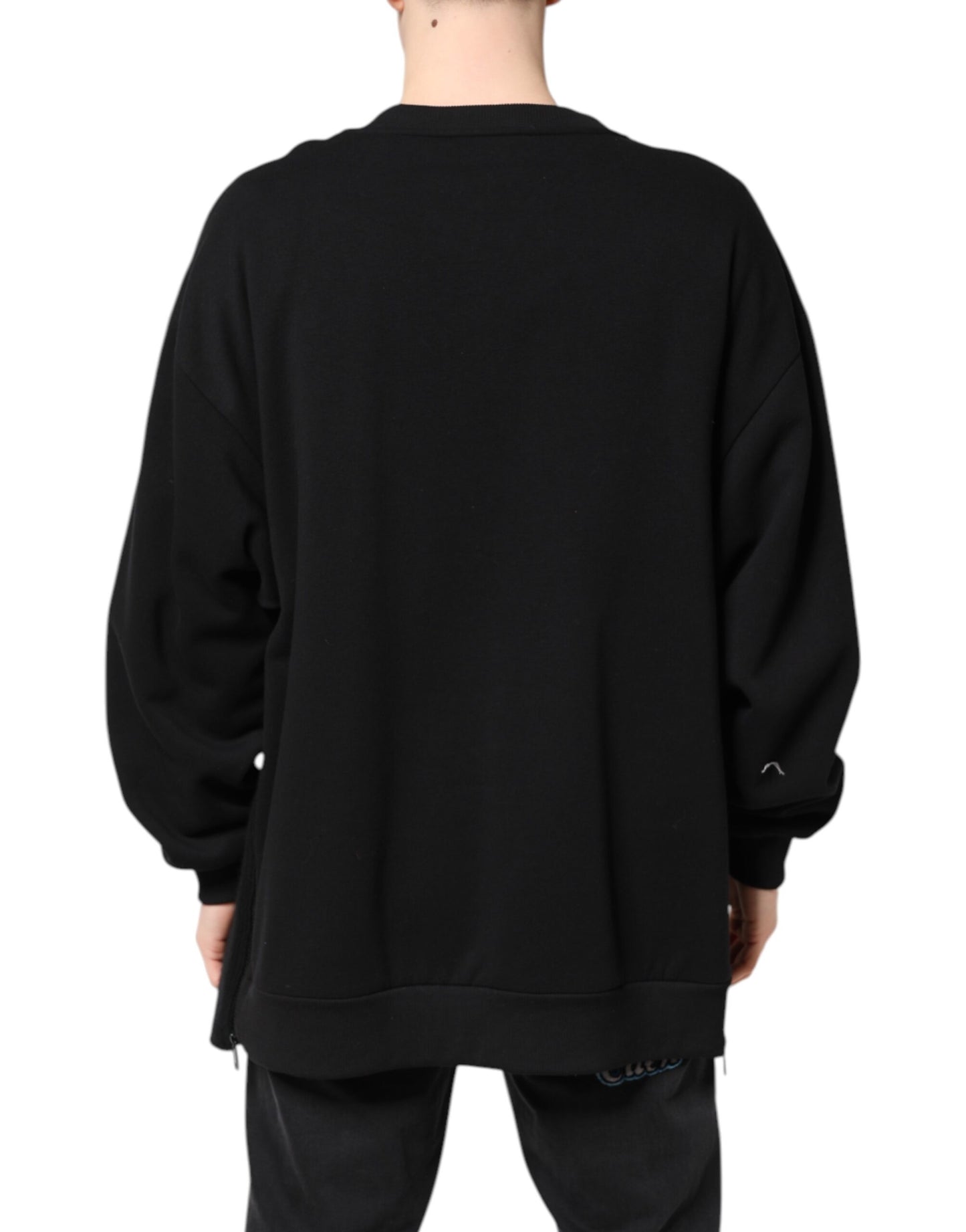Dolce & Gabbana Black Cotton Logo Print Men Pullover Sweater