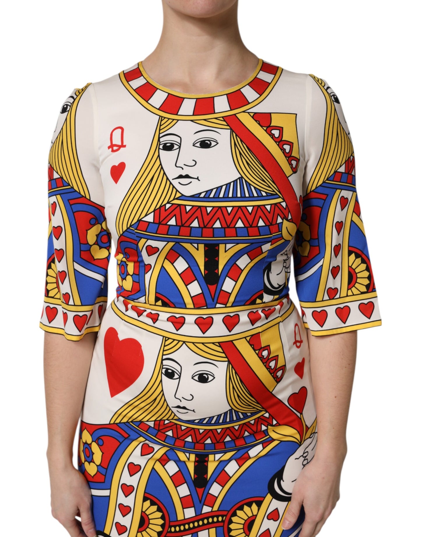 Dolce & Gabbana White Queen Of Heart Short Sleeve Midi Dress