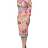 Dolce & Gabbana Pink Pastry Print Bodycon Sheath Midi Dress