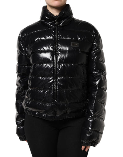 Dolce & Gabbana Black Logo Plaque Full Zip Puffer Jacket