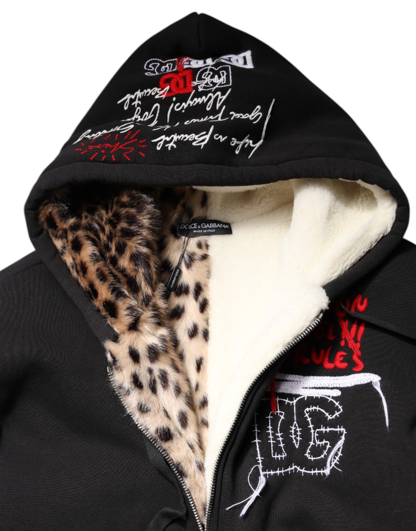 Dolce & Gabbana Black Embroidered Full Zip Hooded Jacket
