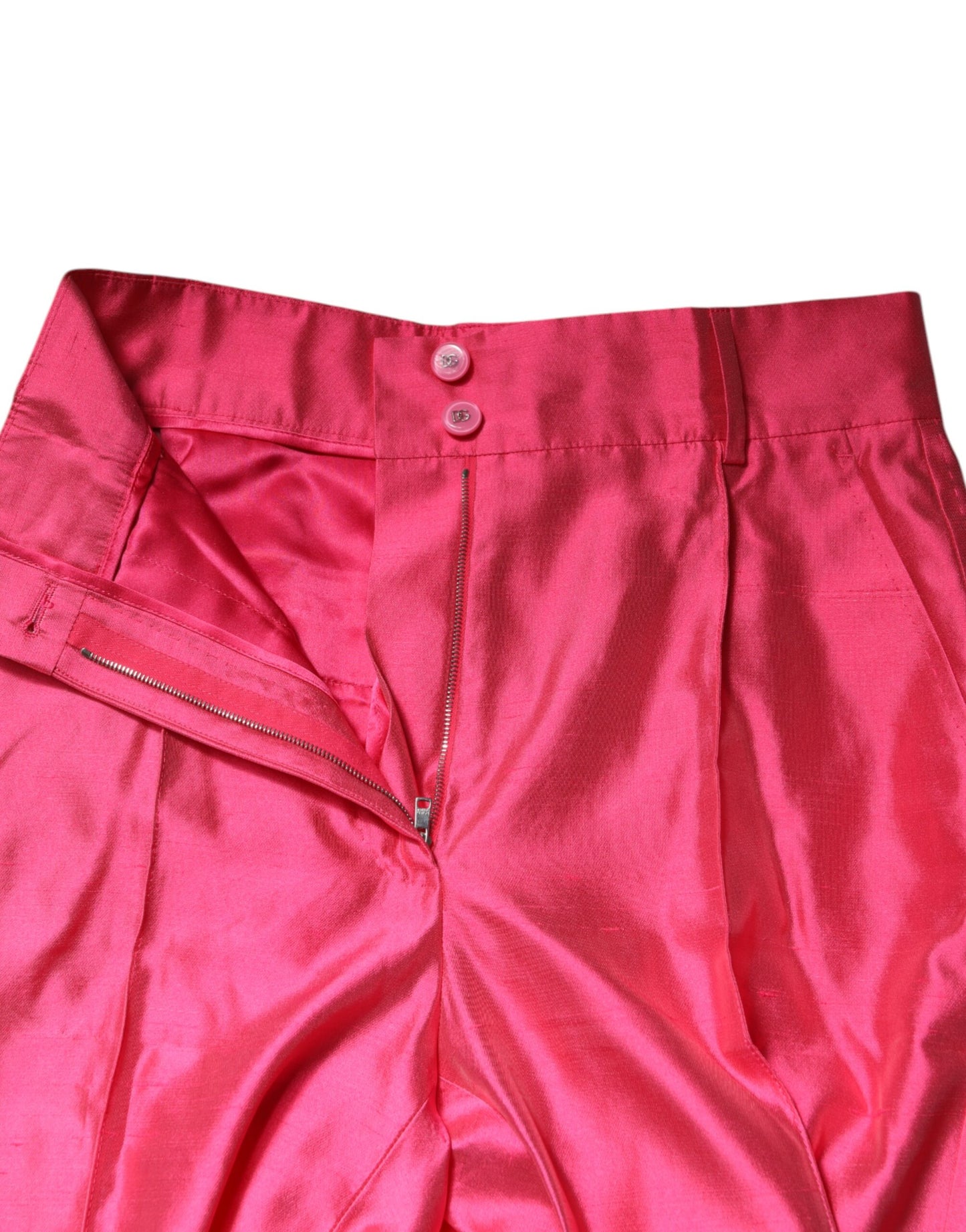 Dolce &amp; Gabbana – Karottenhose aus rosa Seide mit hoher Taille